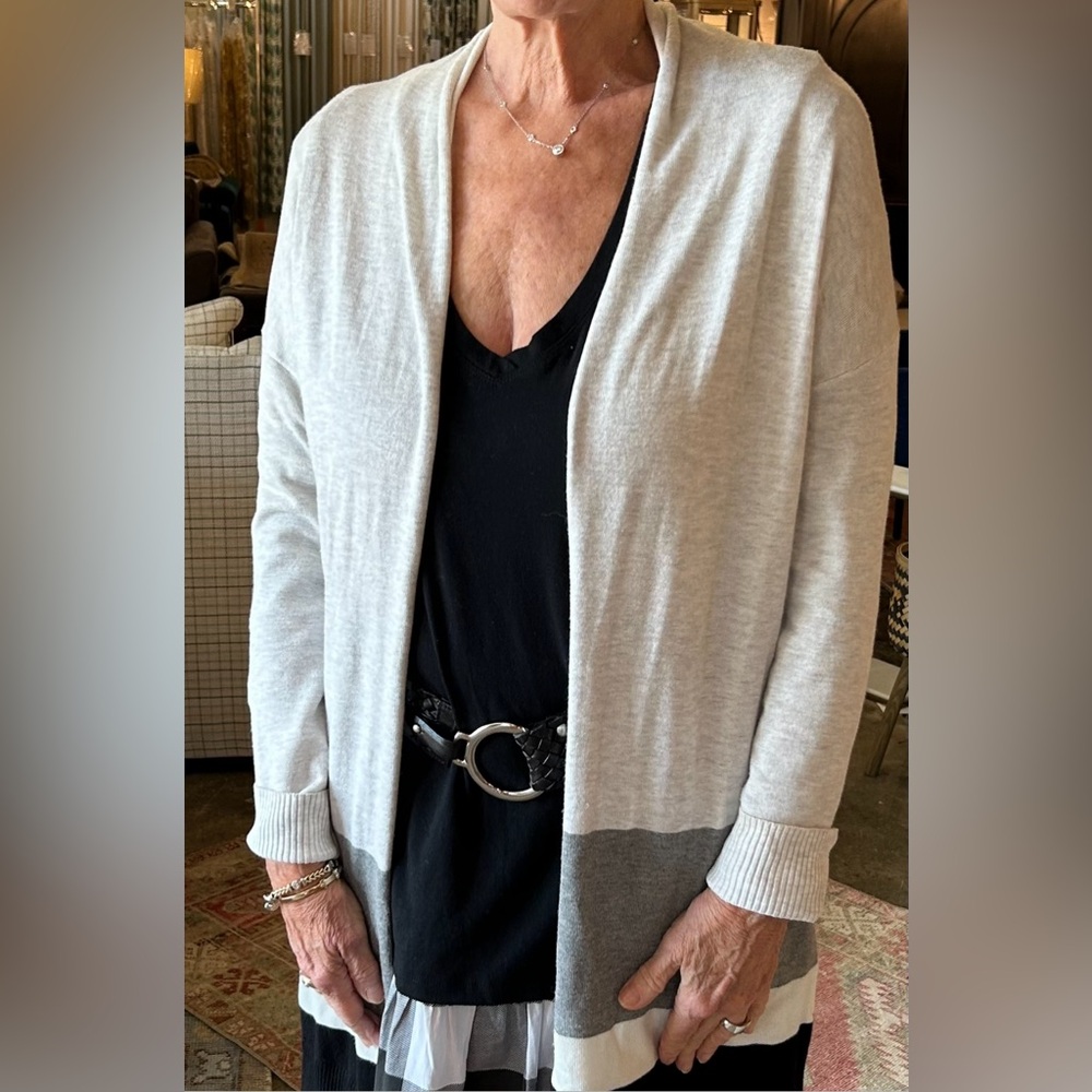 Evolution by Cyprus Gray Color Block Cardigan Sweater Women Size S